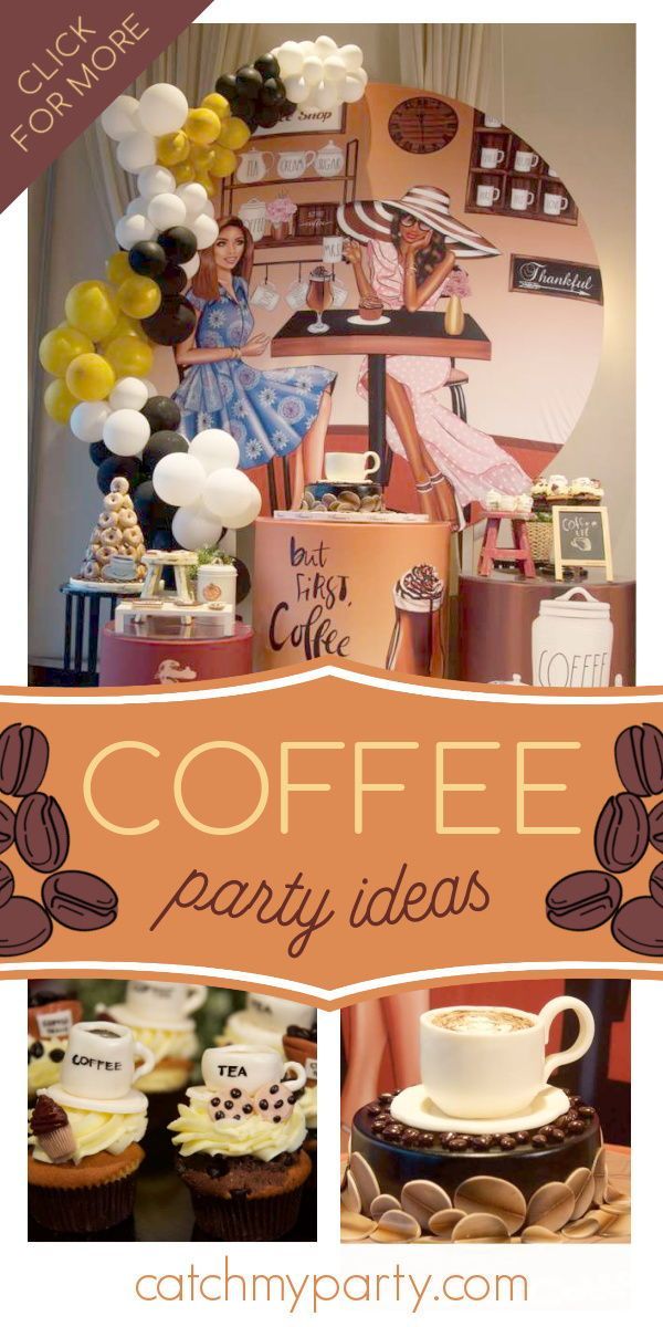 coffee party ideas with cupcakes and balloons