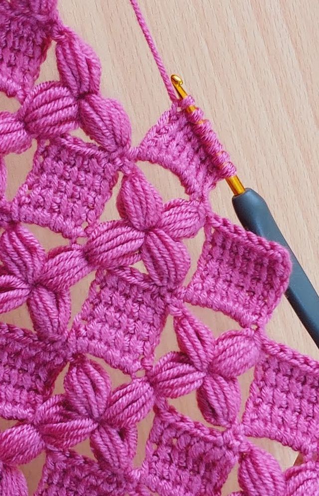 the crochet pattern is being worked on