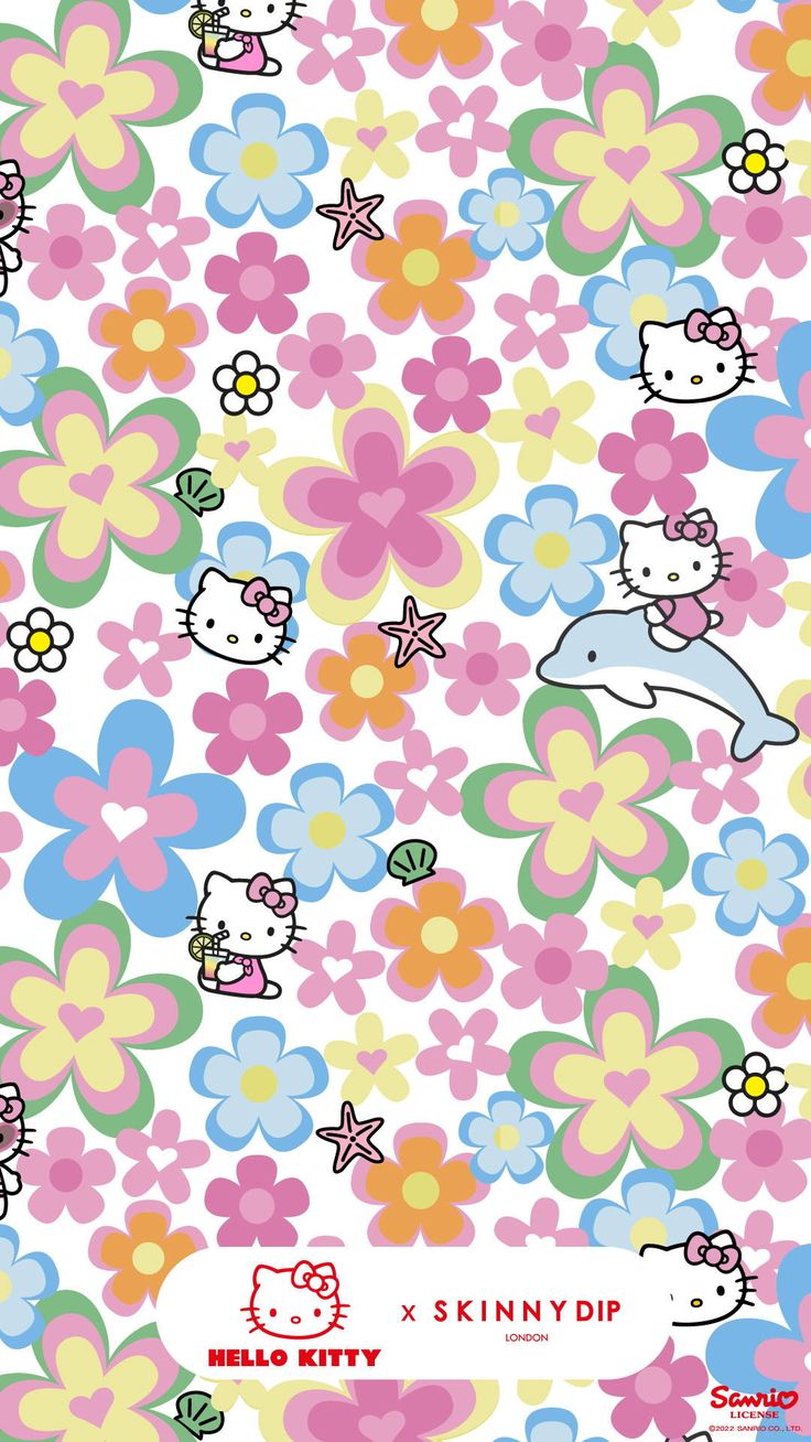 the hello kitty wallpaper has many different flowers