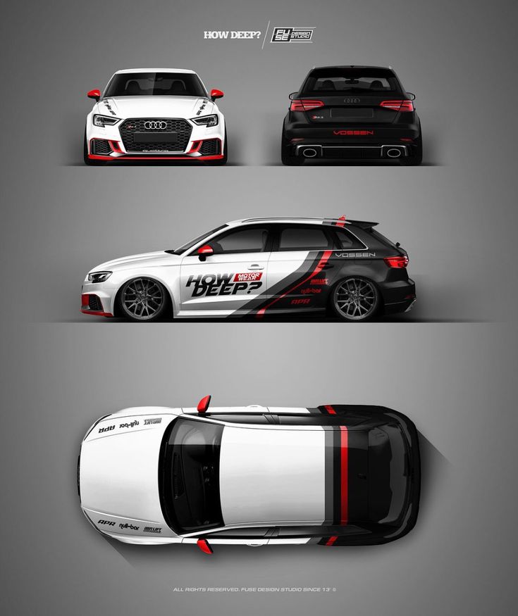 three different cars side by side on a gray background with red and white stripes in the middle