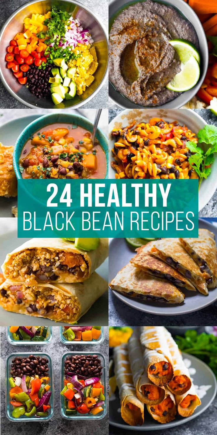 24 healthy black bean recipes with text overlay