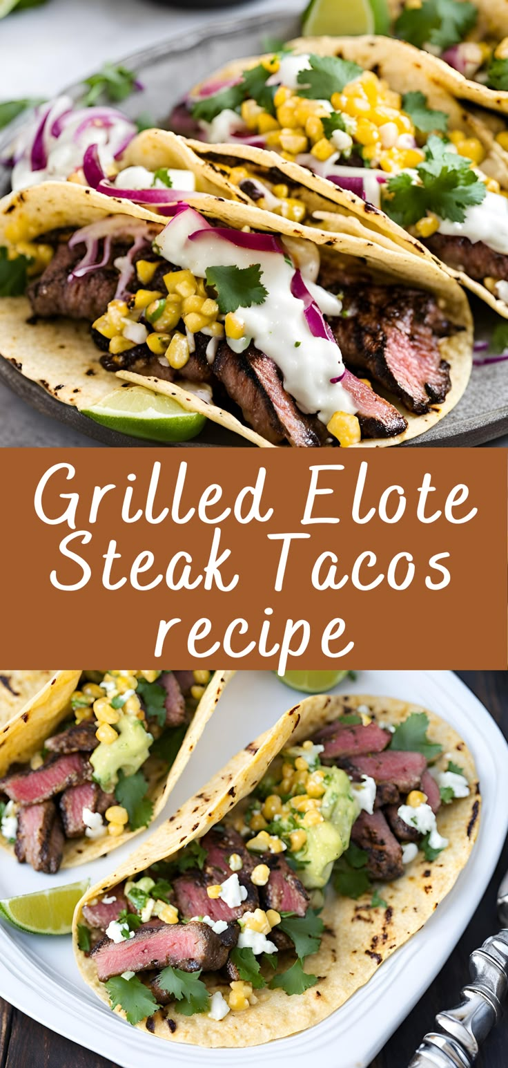 grilled flank steak tacos recipe with corn and avocado on the side