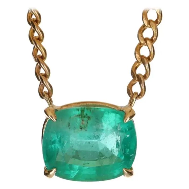 2.90ct 14K Cushion Colombian Emerald East to West Necklace For Sale at 1stDibs Victorian Pendant Necklace, Bezel Set Necklace, Tanzanite Pendant, Diamond Pendent, Victorian Pendants, Solitaire Necklace, Gold Cross Necklace, Colombian Emeralds, Solitaire Necklaces