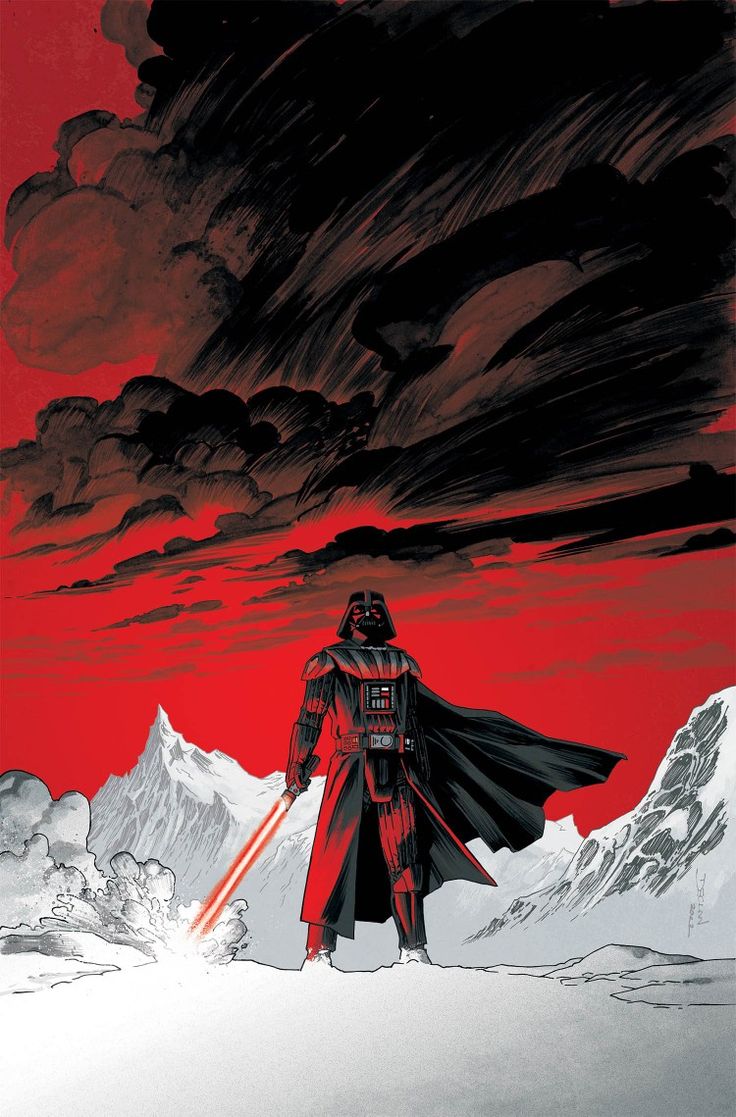 star wars darth vader black, white and red cover art for the comic