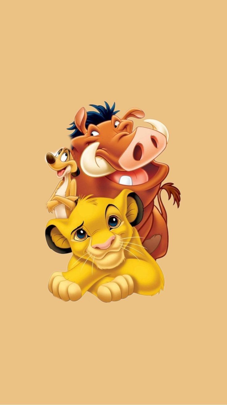 the lion king wallpaper with various cartoon characters on it's back and sides