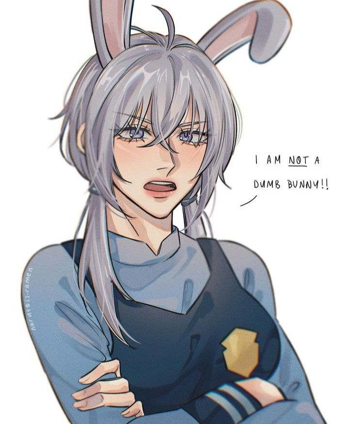 an anime character with grey hair and bunny ears, holding her hands on her chest