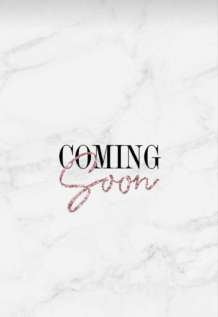 the words coming soon written on a white marble background with black and red lettering in cursive font