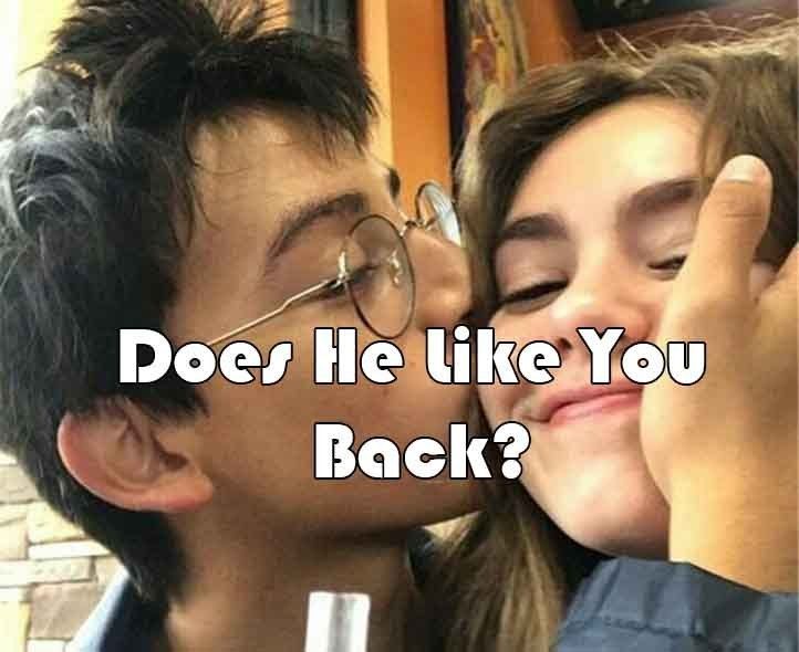 a man kissing a woman with the words do he like you back?