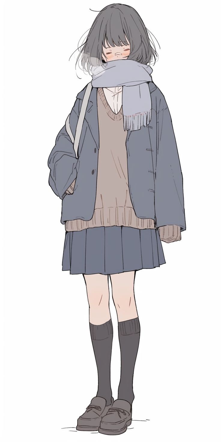 Jacket Anime Reference, Winter Clothes Sketch, Anime Outfits Winter, Winter Outfits Reference Drawing, Winter Clothes Drawing Reference, Anime Winter Outfit, Winter Outfit Drawing, Winter Clothes Drawing, Jacket Drawing