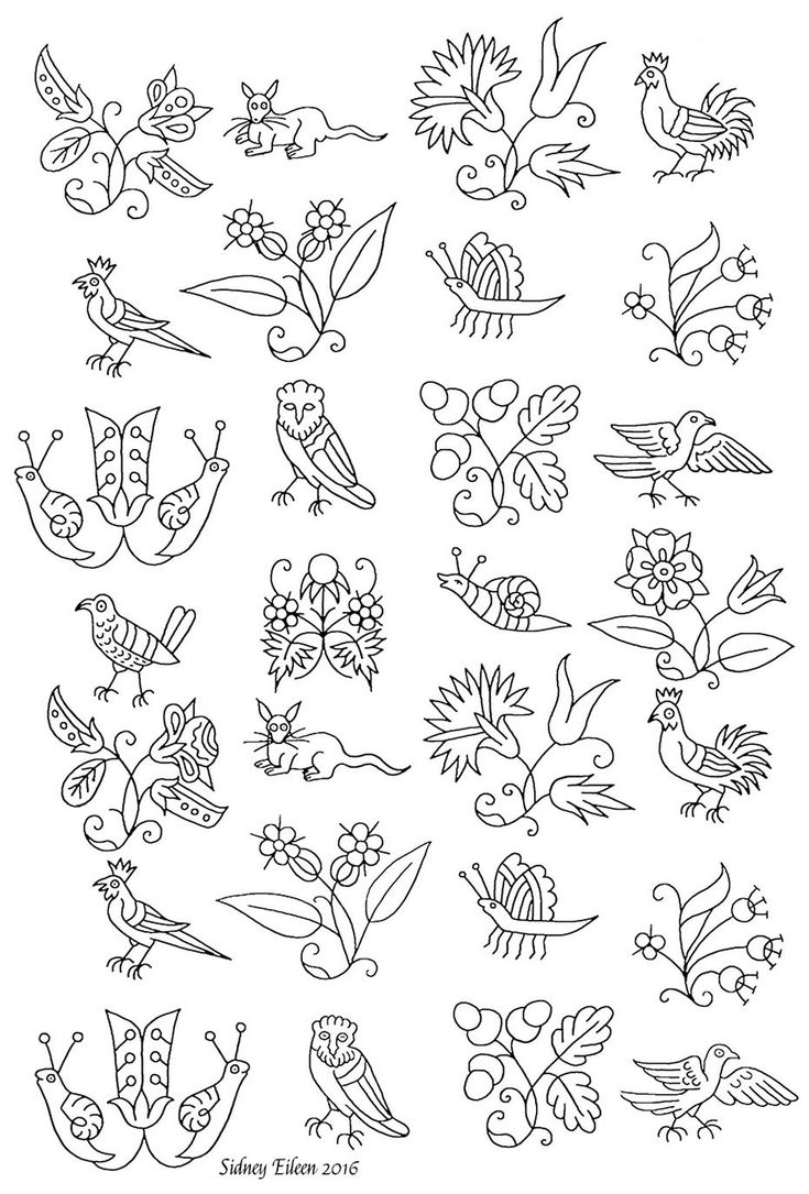 an image of birds and flowers in black ink