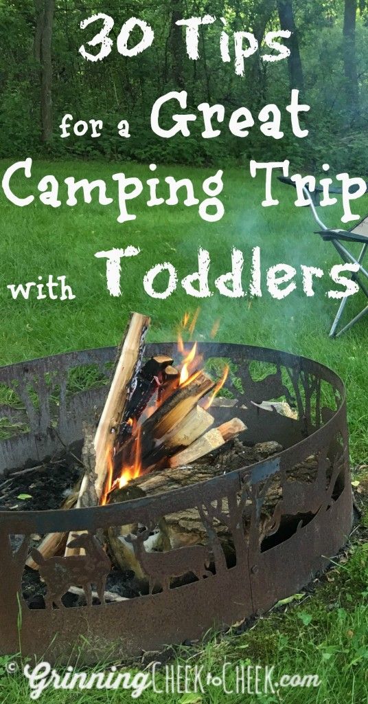 an outdoor fire pit with the words 30 tips for a great camping trip with toddlers