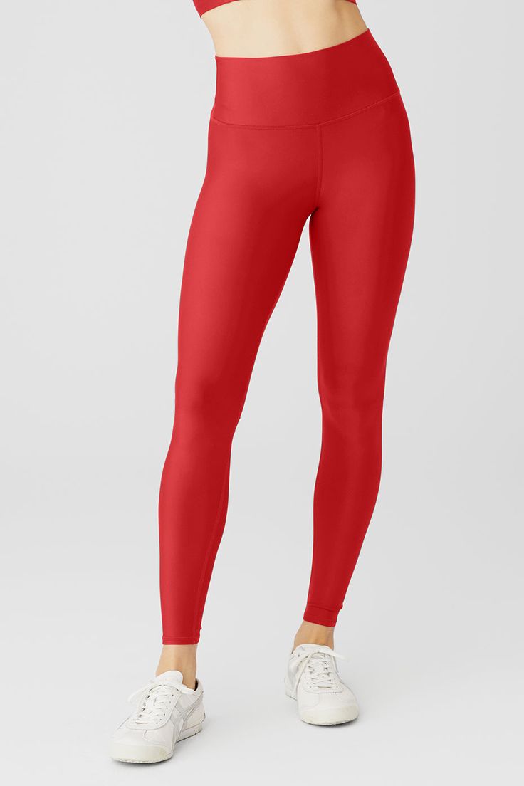 7/8 High-Waist Airlift Legging - Fog | Alo Yoga Lace Up Leggings, Red Leggings, Cute Bras, Red Fits, Stretchy Pants, Red Sneakers, Black High Waist, Ankle Leggings, Striped Leggings