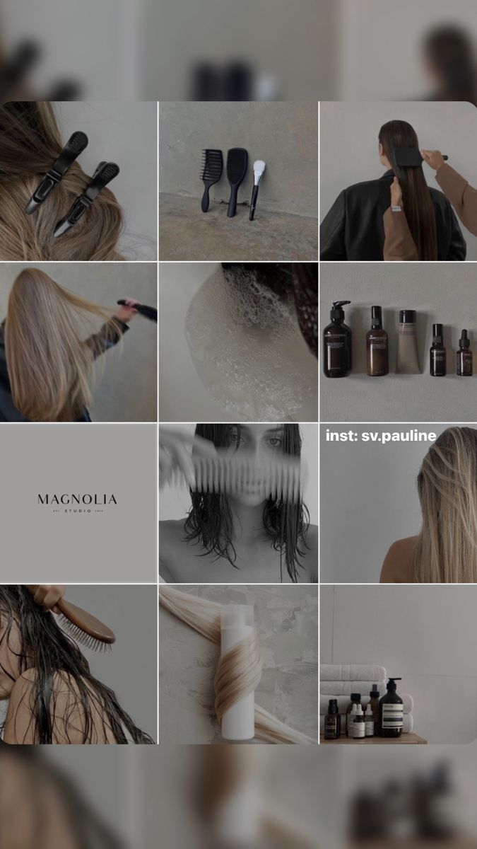 a collage of photos showing different types of hair and beauty products in various stages of being styled