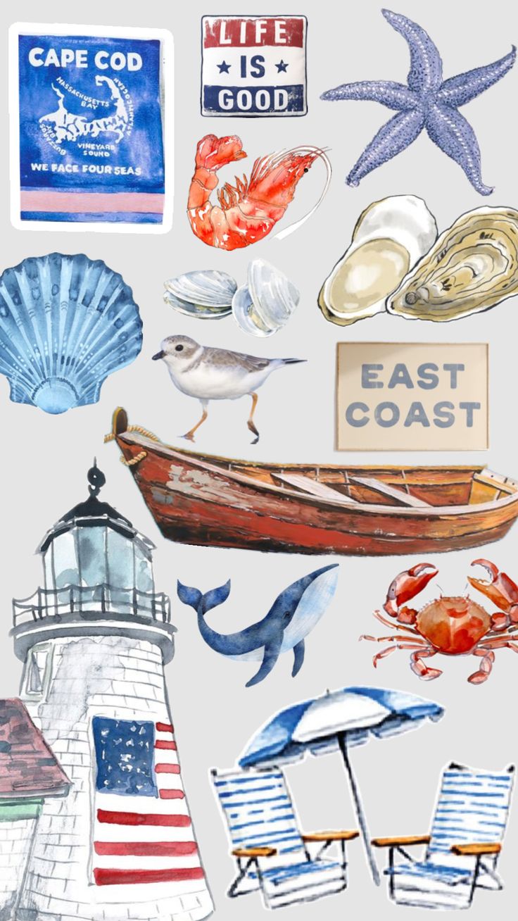 an image of various items that are in the shape of a boat, lighthouse and starfish