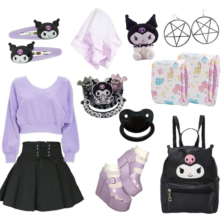 Lil Space Outfits, Age Re Outfits, Little Outfits Space, Mad Kuromi, Kuromi Outfit Ideas, Littlespacecore Outfits, Sfw Outfits, Little Spaces Ideas Outfits, Age Reggresion Outfits