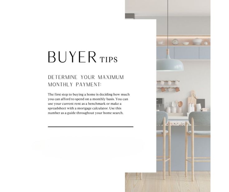 an advertisement with the words buyer tips in black and white, above a photo of a kitchen