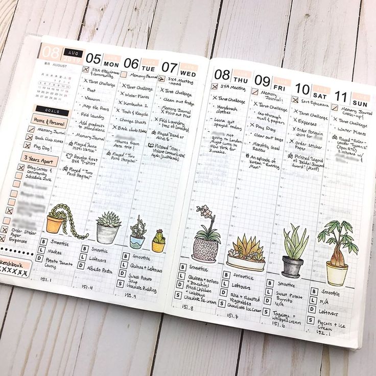 an open planner with potted plants on it and the numbers in each section are numbered