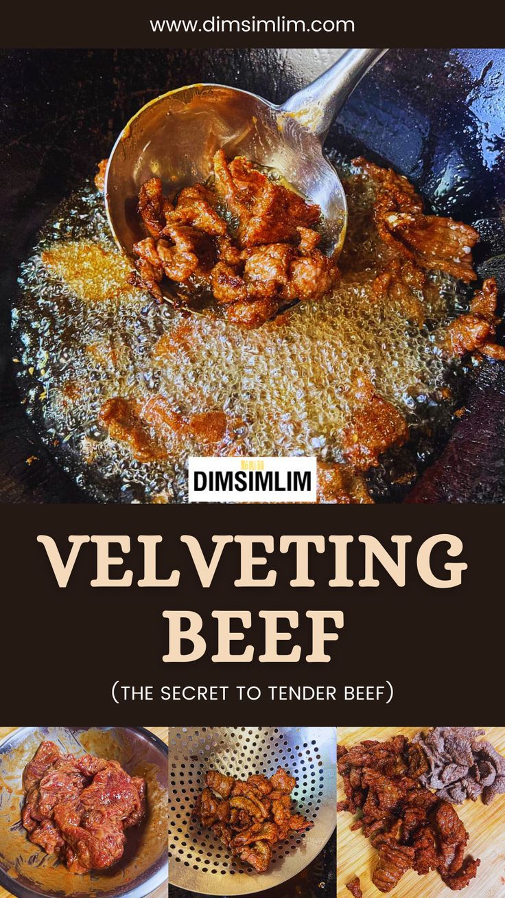 Want to know why Chinese restaurant beef is so tender? The secret is in the velveting! Discover how velveting beef with cornstarch or baking soda can elevate your stir-fries to new heights. Read full recipe at dimsimlim.com! Velvet Beef Stir Fry, Velveting Meat With Baking Soda, How To Velvet Meat, Velveting Beef With Baking Soda, Velveting Beef With Cornstarch, Velvet Beef How To, Tenderizing Beef With Baking Soda, Chinese Meat Recipes, Japanese Meat Recipes