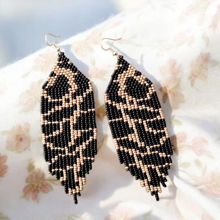 Beaded Abstract Fringe Earrings, Black Beige Champagne Fringe Earrings, Women Seed Bead Fringe Earrings, Lightweight Unique Fringe Earrings - Etsy Canada Seed Bead Fringe Earrings, Bead Fringe Earrings, Beige Champagne, Bead Fringe, Earrings Women, Beaded Fringe, Earrings Black, Fringe Earrings, Earrings Etsy