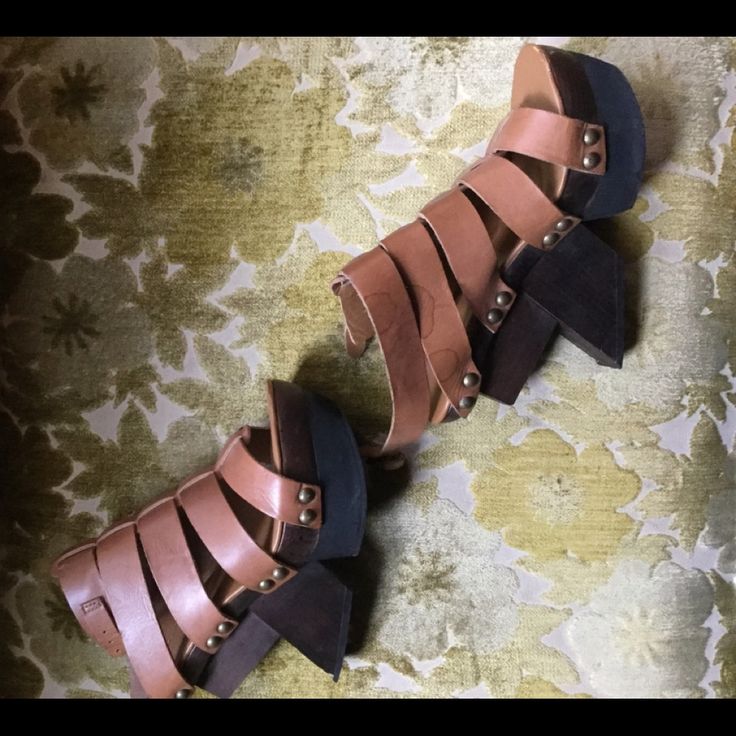 These Sandals Are A Showstopper. I’m Almost Positive They’re From Spring Summer 2012. The Last Photo Is For Pricing And The Closest Model I Could Find To My Gems. You’ll Be Unique And No One Will Have These But You. There’s Some Light Wear That Could Be Fixed Up At A Reasonable Price At Your Local Cobbler. Designer Summer Sandals With Stacked Heel, Designer Stacked Heel Sandals For Summer, Designer Sandals With Stacked Heel For Summer, Designer Sandals With Stacked Heel And Ankle Strap, Modern Brown Sandals With Stacked Heel, Designer Brown Sandals With Wrapped Heel, Designer Stacked Heel Summer Heels, Designer Leather Sandals With Wooden Heel, Designer Sandals With Wooden Block Heel