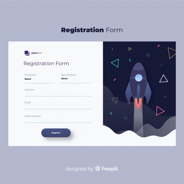 a registration form with a rocket on it