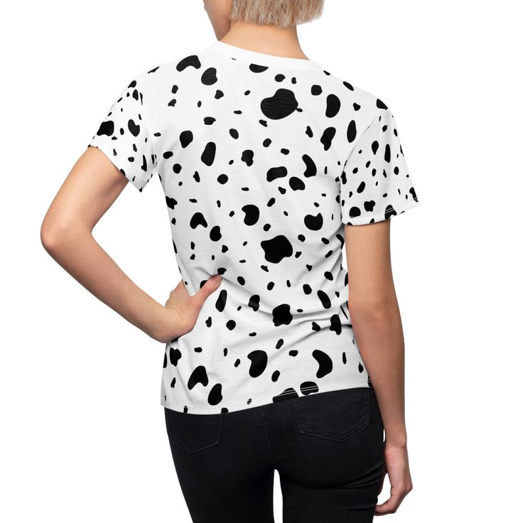 Unleash your inner Dalmatian mom with our Dalmatian Print T-Shirt. This comfy and trendy tee is perfect for everyday wear or as part of your Dalmatian Halloween costume. Show your love for those iconic Dalmatian spots while turning heads wherever you go. S P R E A D L O V E • As a small business, we thrive and survive on spreading the word and social media connections! Please leave us kind reviews and send us all the photos in our products! We love to keep in touch with our customers. Definitely Cotton Cow Print T-shirt With Crew Neck, Cotton T-shirt With Cow Print And Crew Neck, Cotton Crew Neck T-shirt With Cow Print, Short Sleeve Cotton Tops With Cow Print, White Casual T-shirt With Cow Print, White Cow Print Crew Neck T-shirt, Cute Cow Print Short Sleeve T-shirt, Cute Short Sleeve Cow Print T-shirt, Cotton Crew Neck Top With Cow Print