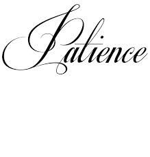 the word patience written in cursive writing on a white background with black ink