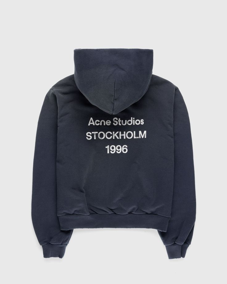 Shell is 89% organic cotton and 11% recycled polyester. Garment-dyed sprayed finish. Pullover design. Hood. Ribbed and distressed neckline, cuffs, and hem. Seasonal Acne Studios logo at the back. Unisex. Acne Studio, Chill Fits, Skin Condition, Studio Logo, Stockholm Fashion, Clothing Pieces, Trendy Tee, Pullover Designs, Dream Style