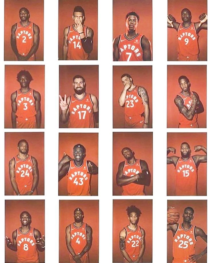 the basketball players are posing in their orange uniforms for photoshoots with each other