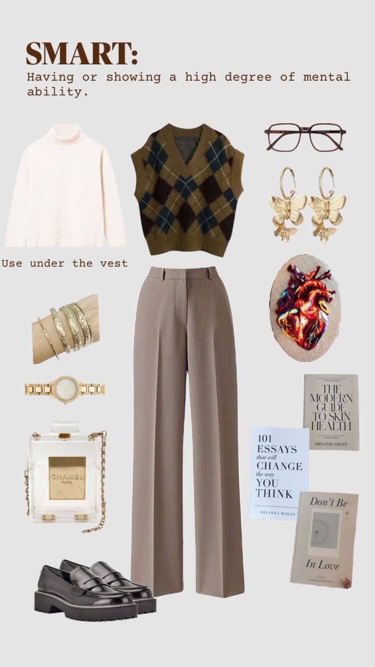 For my smart girlies, keep at it!🌕🗝�️🖋️📝🤎…#darkacademia #lightacademia #smart #girl #woman #women #outfit #aesthetic #brown #vest #longsleeve #formal #books #bookworm #reading #tips #vintage #vibes #me #era # selfcare #independent #coco #channel #watches #gold #jewelry #selfimprovement #selfgrowth #girlboss #writer #reader #beige #yeah Outfit Ideas Vintage Classy, Book Worm Aesthetic Outfit, Smart Clothes Aesthetic, Writer Clothes Aesthetic, Vintage Journalist Outfit, How To Dress Like A Writer, Researcher Aesthetic Outfit, Library Aesthetic Clothes, Reader Girl Aesthetic Outfit