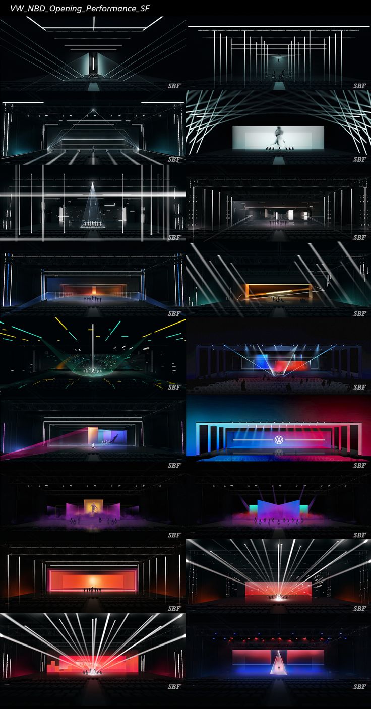 an image of a stage set with lights and sound effects on the screen, all lit up in different colors