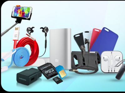 an assortment of electronics and gadgets displayed on a blue background