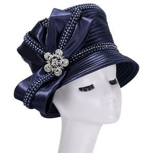 The Giovanna HR22112-NVY Church Hat is the epitome of grace and style, making it an essential accessory for anyone with a penchant for refined fashion. Carefully crafted from premium materials, this church hat presents an iconic silhouette that complements any face shape with its universally flattering design. The rich navy hue makes for a striking statement, allowing it to pair seamlessly with a wide range of colors and patterns. It's the attention to detail that truly sets this hat apart - dec Elegant Short Brim Winter Top Hat, Elegant Winter Top Hat With Short Brim, Elegant Formal Winter Hat, Adjustable Cloche Hat With Structured Crown For Evening, Elegant Evening Cloche Hat With Structured Crown, Elegant Adjustable Hats For Church, Chic Mini Hat With Structured Crown For Church, Elegant Winter Party Top Hat, Church Hats With Short Brim