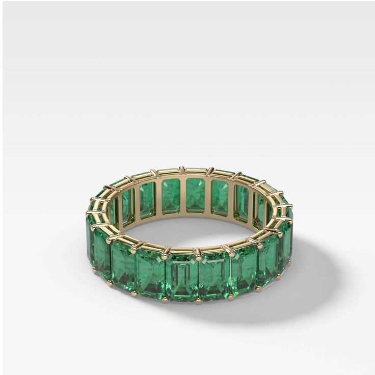 Green Emerald Emerald Cut Eternity Band | Good Stone - GOODSTONE Carat Comparison, Emerald Cut Eternity Band, Emerald Eternity Band, Sapphire Eternity Band, Emerald Band, Inexpensive Jewelry, Engagement Ring Prices, Side Stone Engagement Ring, Ring Stack