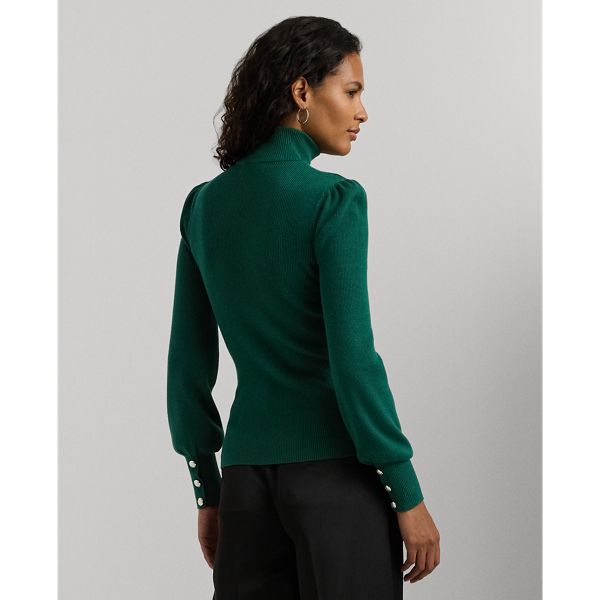 Crest-embossed buttons and puffed long sleeves enhance the elegance of this ribbed mockneck sweater which is rendered in a cotton blend for a soft hand. Puffed Long Sleeves, Mockneck Sweater, Mock Neck Sweater, Soft Hands, Soft Hand, Mock Neck, Sweater Outfits, Cotton Blend, Ralph Lauren