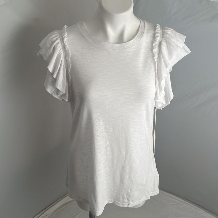 Another Love White Ruffle Sleeve Fitted T-Shirt. Essential Fun And Flirty Classic Style For Spring, Summer, Vacation. Nwt. Smoke Free Home Cotton Ruffle T-shirt With Flutter Sleeves, Cotton T-shirt With Ruffles And Flutter Sleeves, White Ruffled Crew Neck T-shirt, White Ruffled Short Sleeve T-shirt, Ruffled Cotton Short Sleeve Top, Cotton Short Sleeve Top With Ruffle Sleeves, Ruffle Sleeve Cotton Top With Ruffles, Casual Cotton Short Sleeve Top With Ruffle Sleeve, Casual Cotton Ruffle Sleeve Top