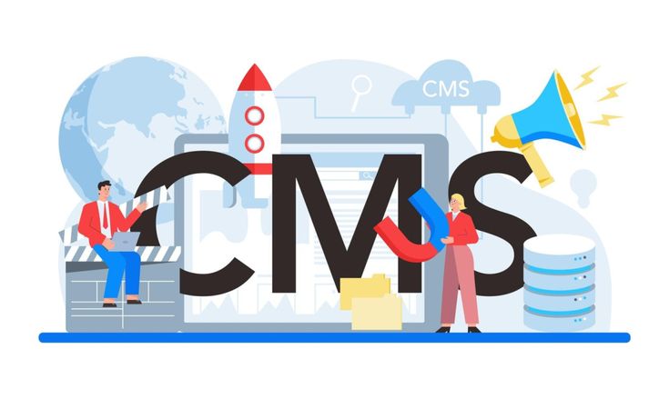 the cms logo with people around it and a megaphone in front of them