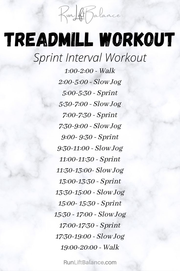 the treadmill workout plan is shown in black and white, with numbers on it