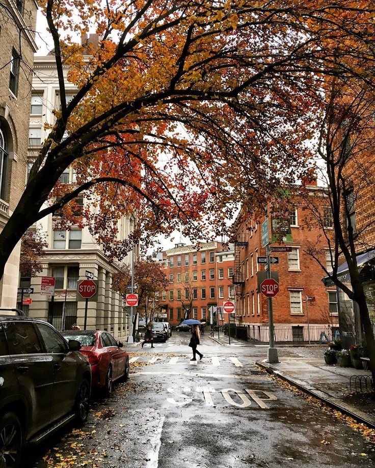 a person with an umbrella walking down the street in the rain on a rainy day