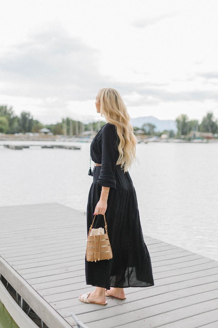 black bohemian long sleeve tiered midi dress Flowy Long Sleeve Maxi Dress For Date Night, Black Long Sleeve Maxi Dress For Summer, Chic Flowy Boho Midi Dress, Chic Flowy Boho Dress Midi Length, Black Long Sleeve Maxi Dress For Fall, Chic Flowy Long Sleeve Dress For Fall, Flowy Maxi Dress For Casual Fall Events, Spring Long Sleeve Maxi Dress For Date Night, Beach Maxi Dress For Fall