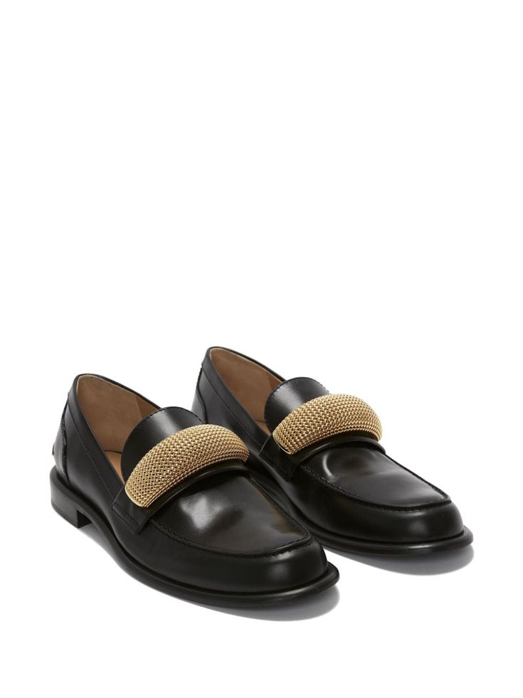 JW Anderson appliqué-detail Leather Loafers - Farfetch Boot Chains, Popcorn Bags, Flat Heel Boots, Leather Moccasins, Balenciaga Triple S, Jw Anderson, Espadrille Shoes, Party Shoes, Small Leather Goods