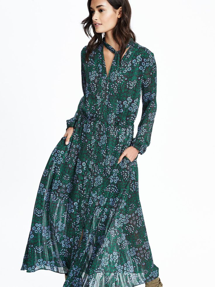 product photo Green V-neck Shirt Dress For Fall, Casual Long Sleeve Midi Dress For Day Out, Green Long Sleeve Maxi Dress For Work, Casual V-neck Floral Print Shirt Dress, Fitted Long Sleeve Casual Dress, Chic Dresses With Unlined Sleeves For Daywear, Fall Floral Print Button-up Maxi Dress, Flowy Long Sleeve Fall Dress, Flowy Long Sleeve Midi Dress For Fall