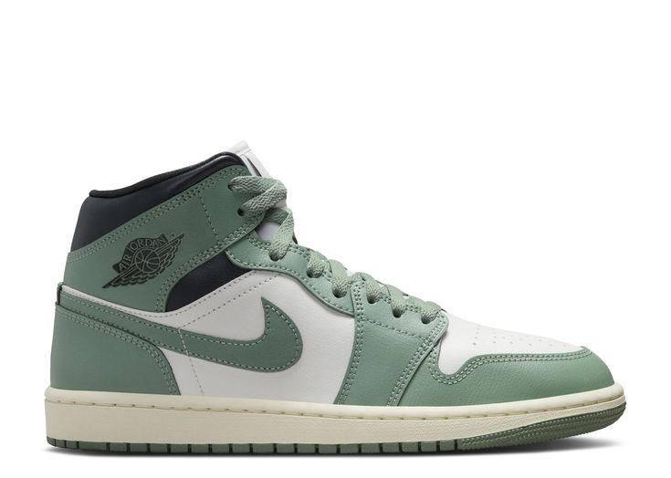 Wmns Jordan 1 Mid 'Jade Smoke' - Air Jordan - BQ6472 130 - sail/anthracite/jade smoke | Flight Club Sage Green Shoes, Jordan Colors, Jordans Green, Jordan 1 Green, Nike Shoes Women Fashion, Pretty Sneakers, Fancy Heels, Nike Fashion Shoes, Jordan Shoes Girls