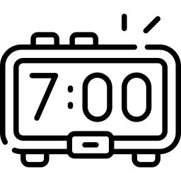 an alarm clock with the time seven o'clock in black on a white background