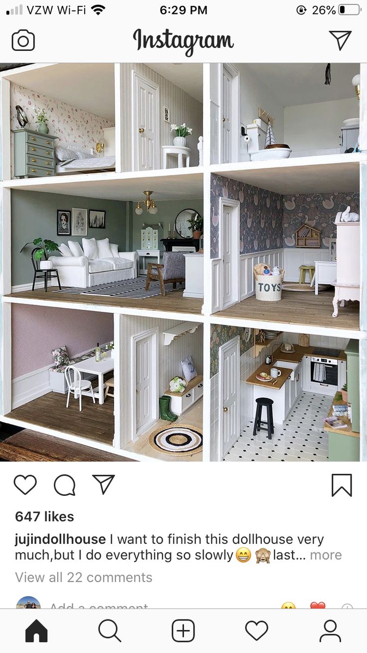 the instagram page for instagram is displayed with photos and text on it, including an image of a doll house