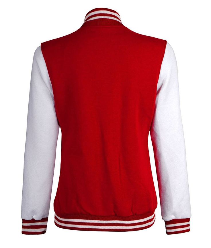 Red and White Varsity Jacket
Your wardrobe needs the perfect fleece jacket, and this women's white and red letterman jacket is just the ticket. The unique fashion details and cozy fabric will keep you feeling warm, looking sharp, and going strong through everyday wear for years to come. Pair it with any number of your favorite tees to add a touch of country style to your casual look. White Varsity Outerwear With Contrast Color, Red Letter Print Sports Outerwear, Red Sports Outerwear With Letter Print, Red Collegiate Outerwear With Letter Print, White Varsity Jacket With Contrast Color, Collegiate Red Outerwear With Letter Print, White Varsity Jacket With Baseball Collar For Fall, White Outerwear With Contrast Color For College, Red Varsity Outerwear With Crew Neck