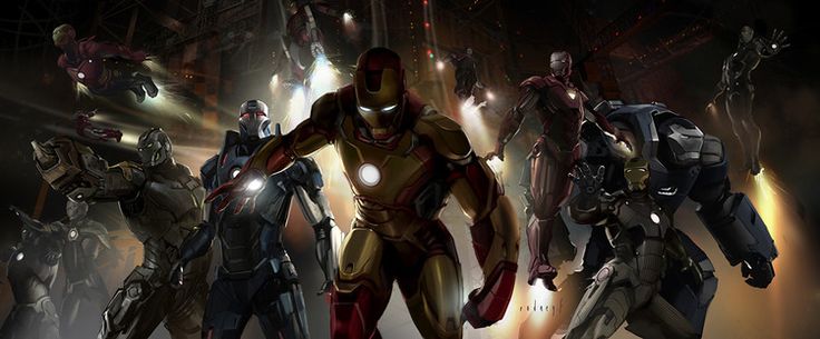 an image of the avengers team in front of many other superheros and iron man characters