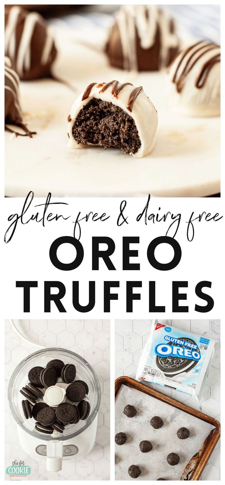 oreo truffles with text overlay that says gluffer free and dairy free