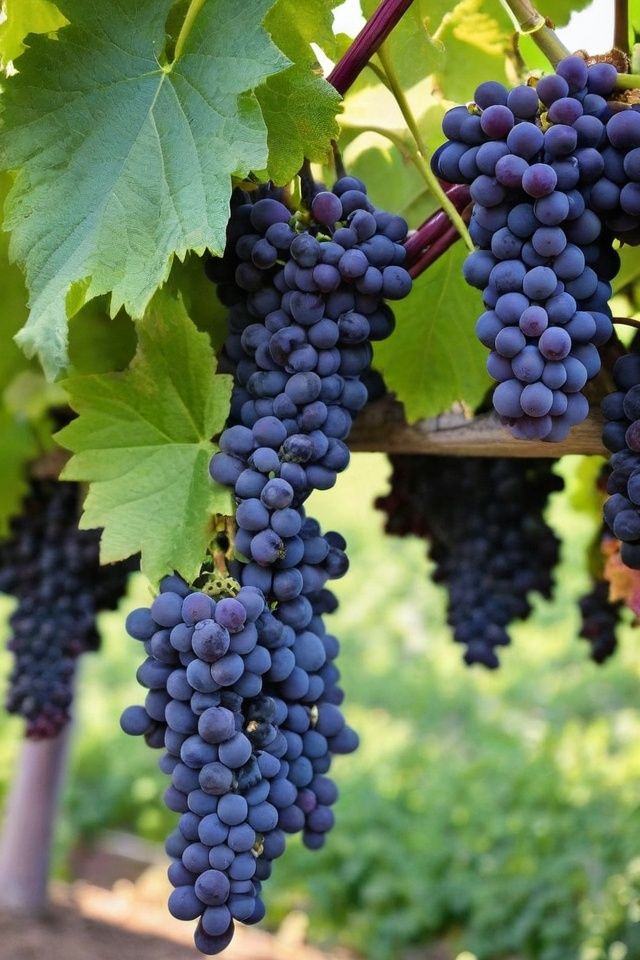 bunches of grapes hang from the vine in a vineyard