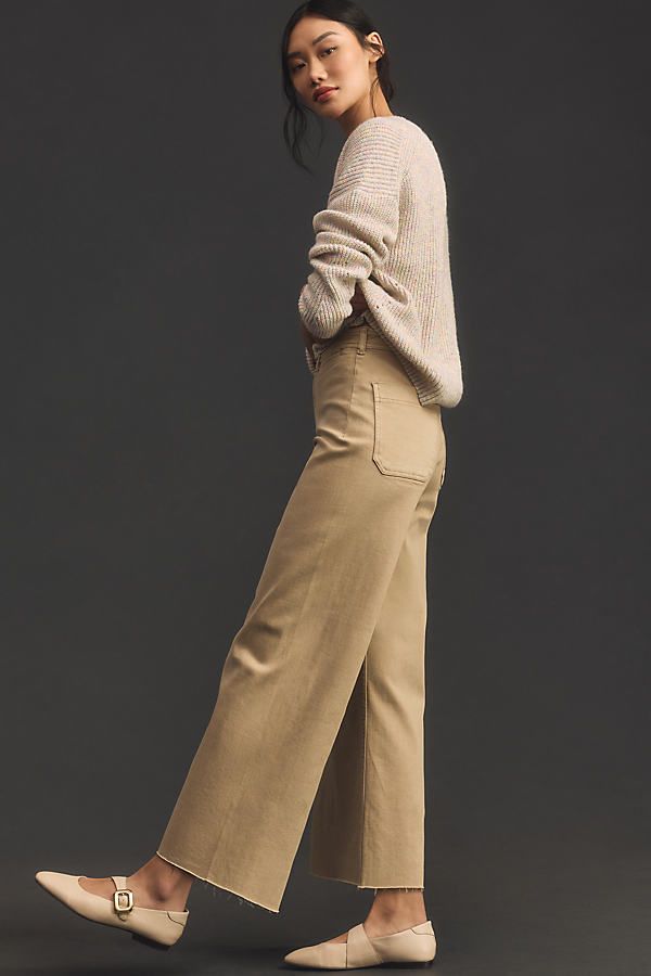 Perfectly polished from hip to hem, the top-rated Ettie features a subtly flared wide leg that crops just above the ankle. | The Ettie High-Rise Crop Wide-Leg Jeans by Maeve in Beige, Women's, Size: 25, Cotton/Elastane/Lyocell at Anthropologie Khaki Jeans Outfit, Beige Jeans Outfit, Figure Sculpting, Beige Jeans, Jeans Outfit Women, Khaki Jeans, Cropped Wide Leg Jeans, Beige Outfit, Warrior Queen